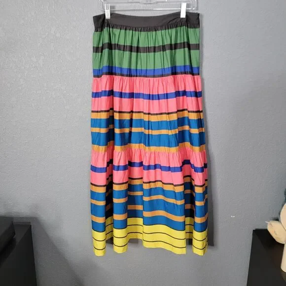 STAUD Skirt Sz 10 Formentera Stripe Sea Midi Cotton Striped Summer - Picture 5 of 17